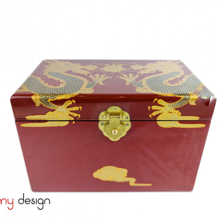 Red rectangle lacquer box hand-painted witth dragon 16*26*H14cm